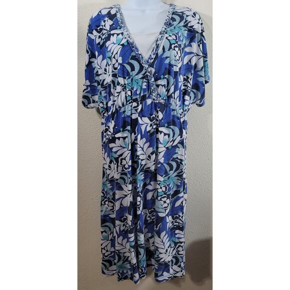 White Stag Blue White Floral Faded Print A Line Dress XXL Lightweight Stretchy - Picture 1 of 5